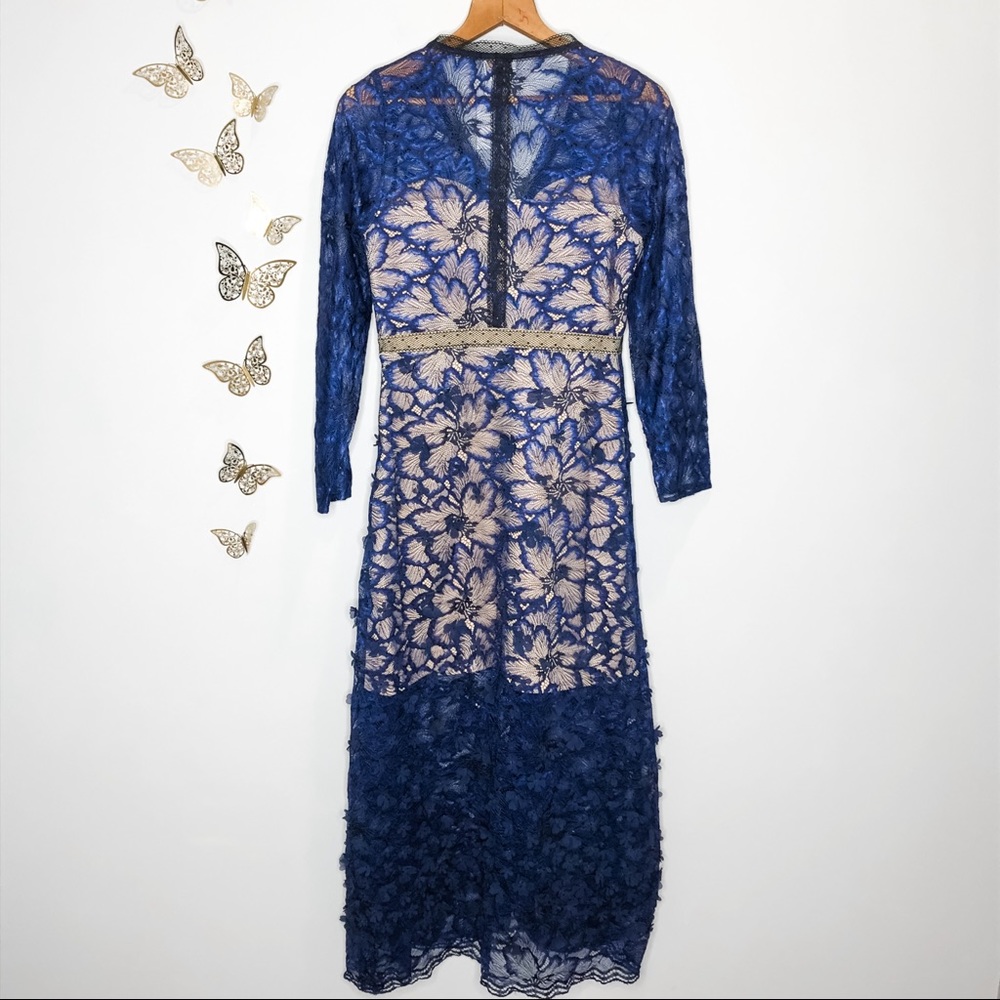 🦋🌙 NWT FOXIEDOX x ANTHROPOLOGIE | Elegant Deep Blue Lace Dress - Picture 5 of 16